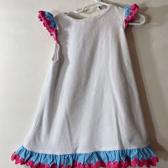 Lightweight White Fleece Sleeveless Dress with Flamingo onFront 3T - Picture 2 of 4